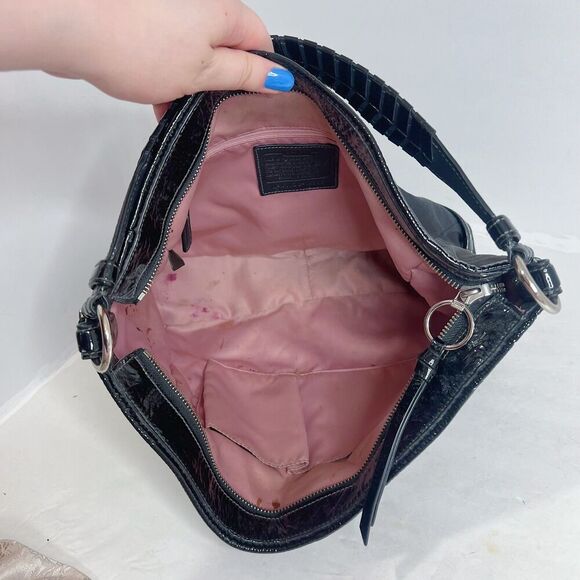 Coach Katarina Black Signature Monogram Hobo Bag Patent Leather Shoulder Bag - Picture 5 of 10
